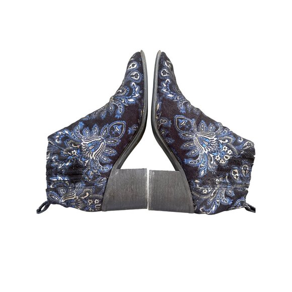 Jeffrey Campbell Viggo Brocade Booties Size 8.5 Black Blue Ankle Boots Stretch - Picture 7 of 10